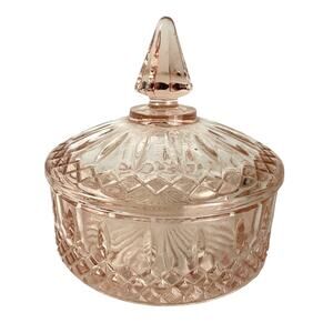 Vintage 1970s Princess Pink Indiana Glass Covered Candy Dish Bowl MCM